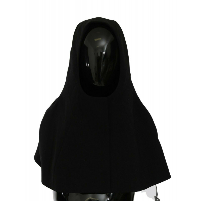 Cappello sciarpa con cappuccio a testa intera in lana nera - 57 CM-S