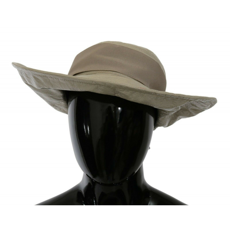 Cappello Panama a tesa larga in pelle di agnello 100% beige - 57 CM-S