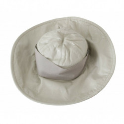Cappello Panama a tesa larga in pelle di agnello 100% beige - 57 CM-S