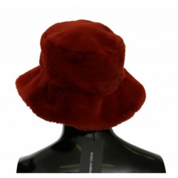 Cappello secchiello tesa larga pelliccia rossa bordeaux - 58 CM-M