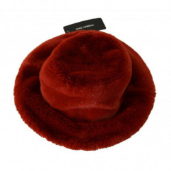 Cappello secchiello tesa larga pelliccia rossa bordeaux - 58 CM-M