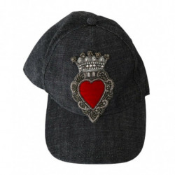 Cappellino con motivo a cuore ricamato in denim blu - 57 CM-S