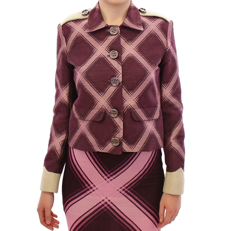 Giacca viola con blazer e trench a quadri - S