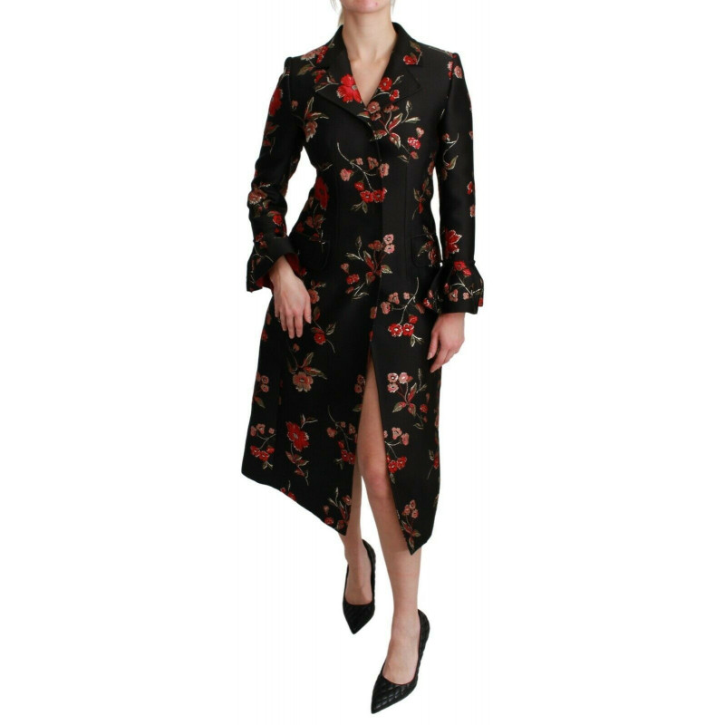Cappotto da giacca ricamato floreale nero - IT40-S