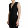 Top senza maniche con bottoni in broccato nero - IT40-S