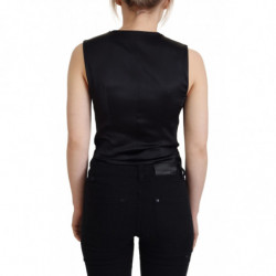 Top senza maniche con bottoni in broccato nero - IT40-S