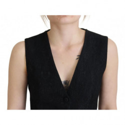 Top senza maniche con bottoni in broccato nero - IT40-S