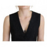 Top senza maniche con bottoni in broccato nero - IT40-S