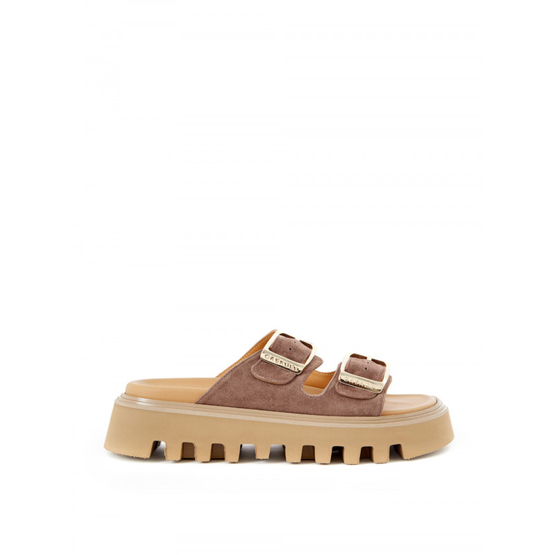 Pantofola 'Buckles' sandalo pelle scamosciata marrone - EU40/US10