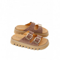 Pantofola 'Buckles' sandalo pelle scamosciata marrone - EU40/US10