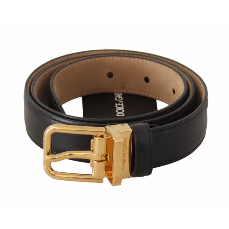 Cintura fibbia vita logo metallo dorato pelle vitello nera - 75 CM