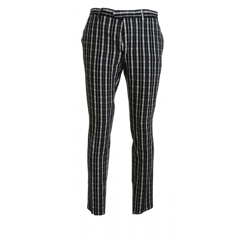 Pantaloni casual in cotone a quadri neri - IT52 - L
