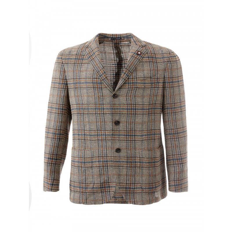 Giacca in lino a tre bottoni a quadri - IT52 - XL