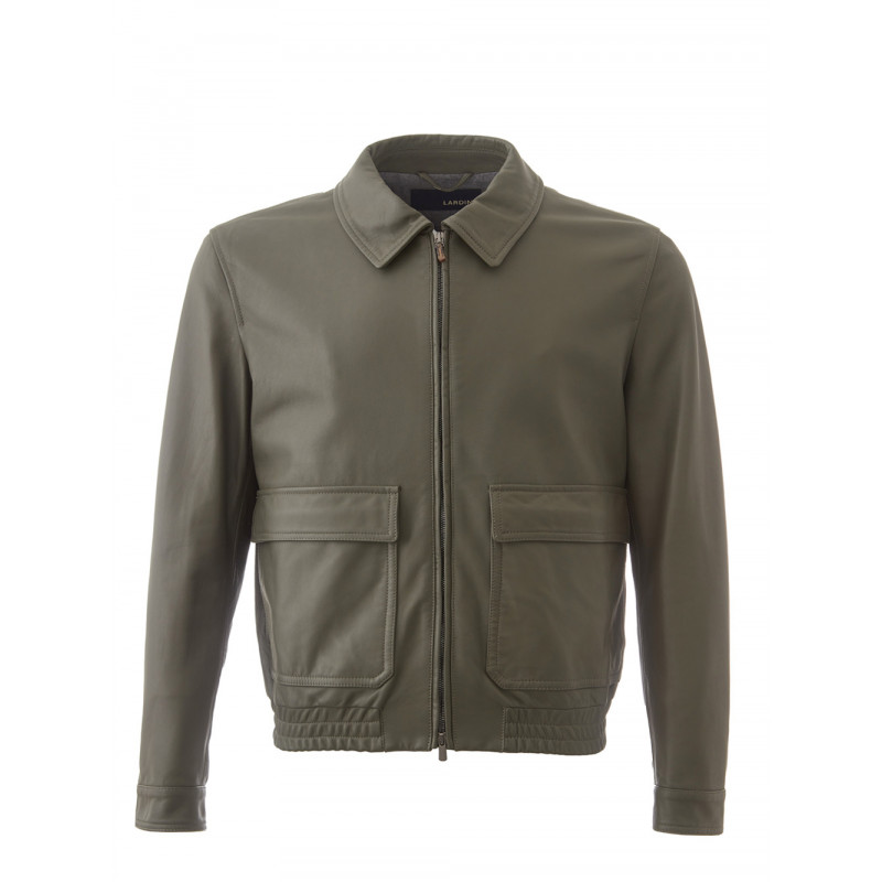 Giubbotto in Pelle Verde con Maxi Tasche - IT50 - L
