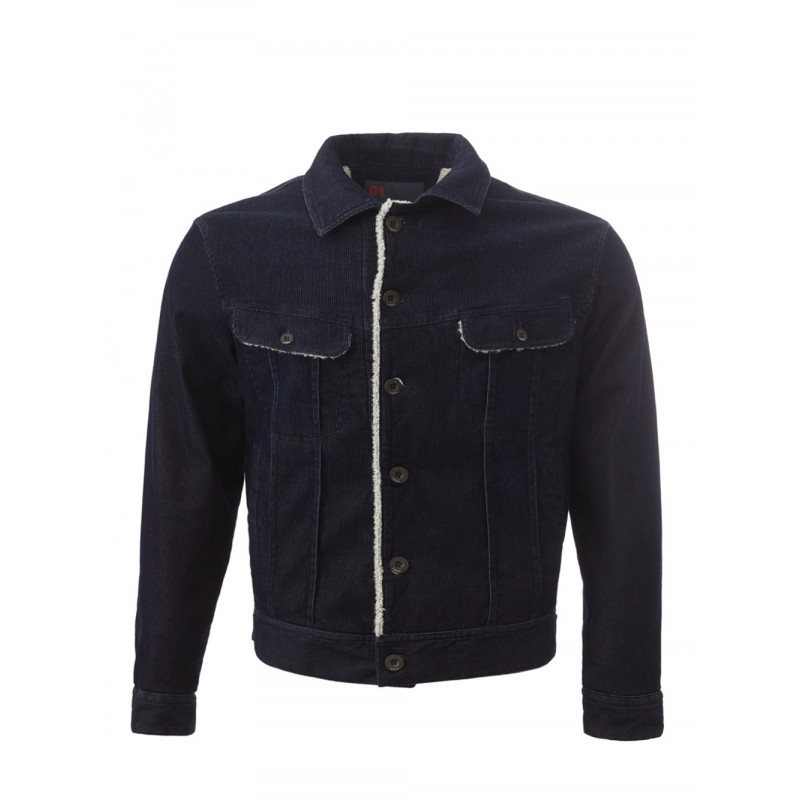 Giacca in velluto a coste blu con eco pelliccia interna - IT50 - L