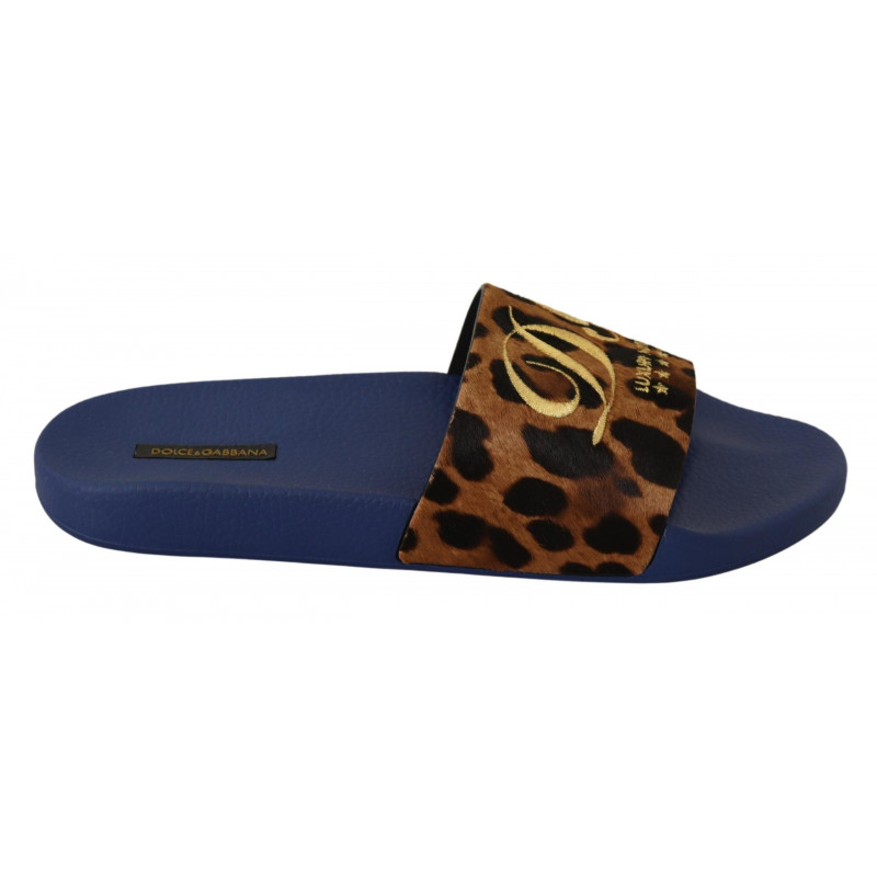Pantofole diapositive gomma logo leopardato blu marrone - EU44/US11