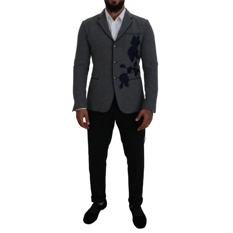 Blazer da giacca slim fit con rose di lana grigia - IT46 - S