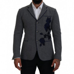 Blazer da giacca slim fit con rose di lana grigia - IT46 - S
