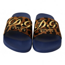Pantofole diapositive gomma logo leopardato blu marrone - EU44/US11