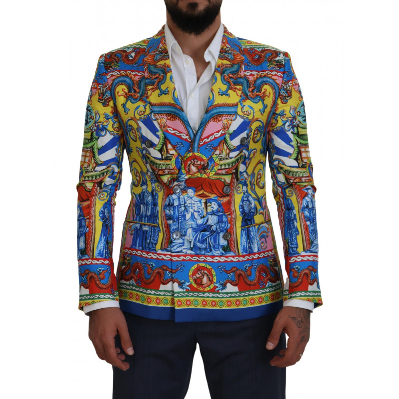 Blazer slim fit in seta con stampa drago multicolor - IT48 - M
