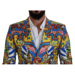 Blazer slim fit in seta con stampa drago multicolor - IT48 - M