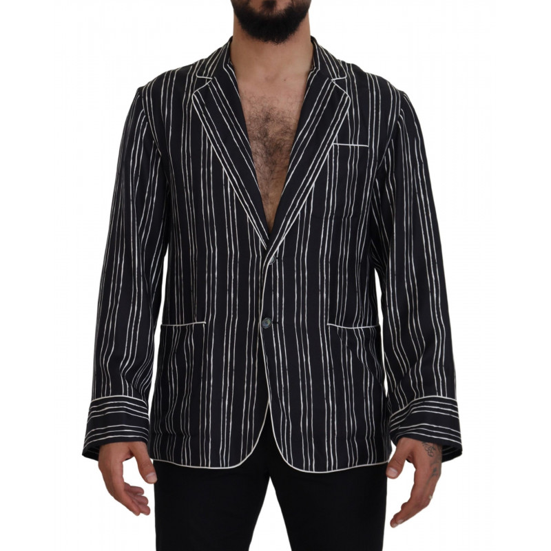 Giacca camicia pigiama in seta a righe blu - IT5 - M
