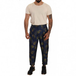 Pantaloni affusolati stampa blu pavone Pantaloni seta - IT48 - M