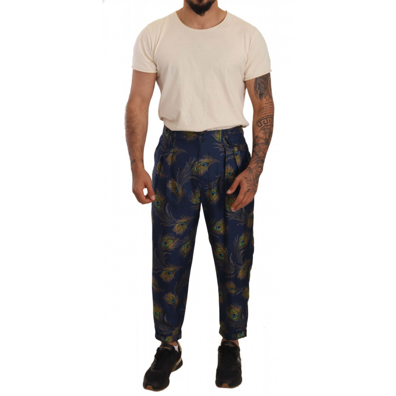 Pantaloni affusolati stampa blu pavone Pantaloni seta - IT48 - M