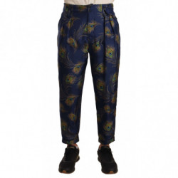 Pantaloni affusolati stampa blu pavone Pantaloni seta - IT48 - M