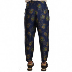 Pantaloni affusolati stampa blu pavone Pantaloni seta - IT48 - M