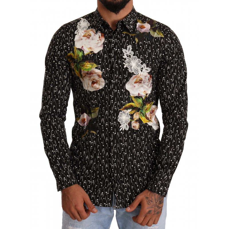 Camicia in cotone broccato floreale nero - IT39 - S