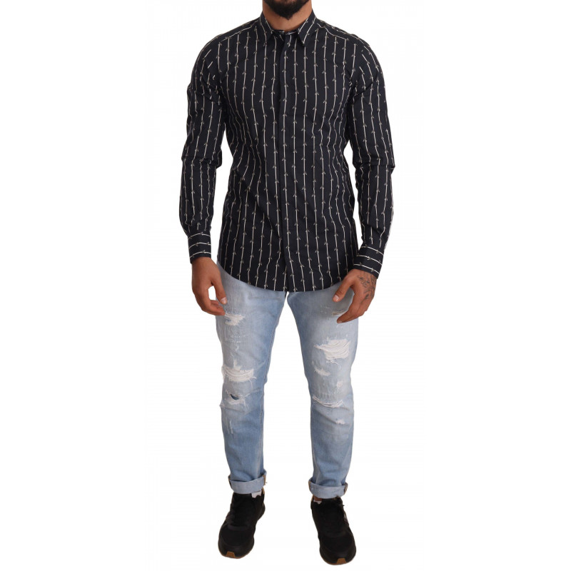 Camicia formale in cotone con stampa mosche blu - IT40 - M
