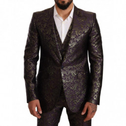 Abito SICILIA slim 3 pezzi in broccato oro viola - IT50 - L