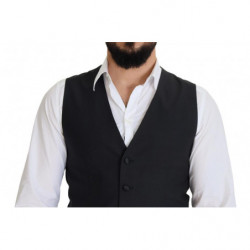 Gilet formale con gilet elasticizzato in lana nera - IT50 - L