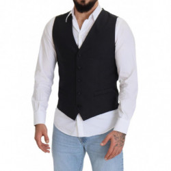 Gilet formale con gilet elasticizzato in lana nera - IT50 - L