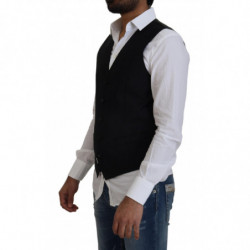 Gilet formale con gilet elasticizzato in lana nera - IT44 - XS