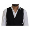 Gilet formale con gilet elasticizzato in lana nera - IT44 - XS