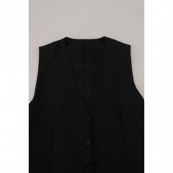 Gilet formale con gilet elasticizzato in lana nera - IT44 - XS