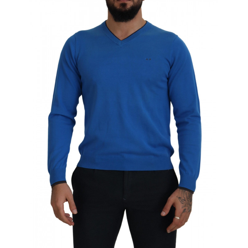 Maglione pullover da uomo lavorato maglia scollo V cotone blu - IT4