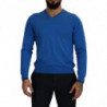 Maglione pullover da uomo lavorato maglia scollo V cotone blu - IT4