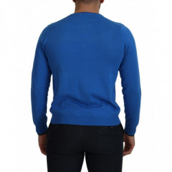 Maglione pullover da uomo lavorato maglia scollo V cotone blu - IT4