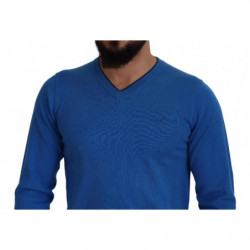 Maglione pullover da uomo lavorato maglia scollo V cotone blu - IT4