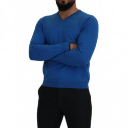 Maglione pullover da uomo lavorato maglia scollo V cotone blu - IT4