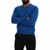 Maglione pullover da uomo lavorato maglia scollo V cotone blu - IT4