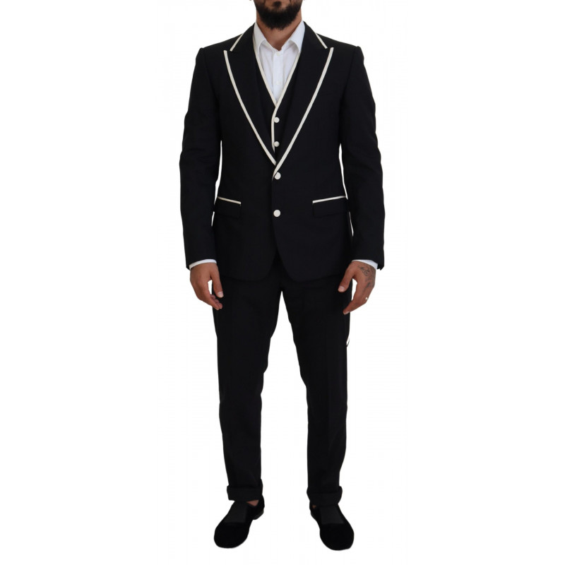 Abito slim fit in lana nera e seta bianca - IT54 - XL