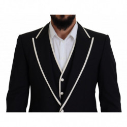 Abito slim fit in lana nera e seta bianca - IT54 - XL