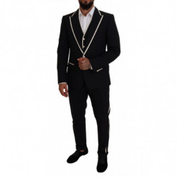 Abito slim fit in lana nera e seta bianca - IT54 - XL