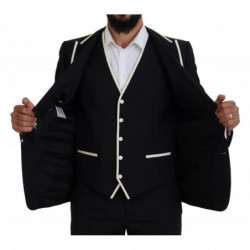 Abito slim fit in lana nera e seta bianca - IT54 - XL