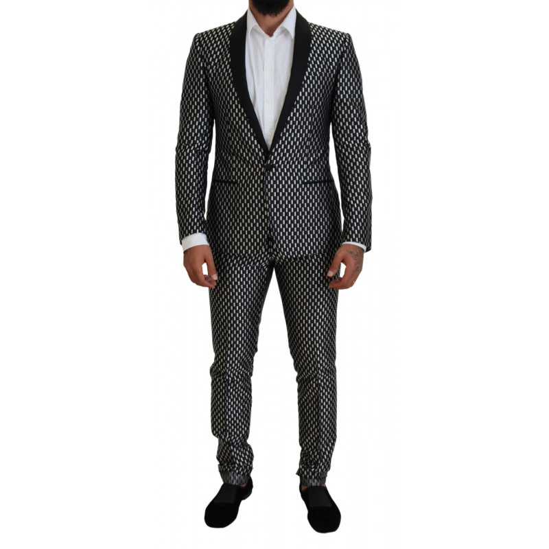 Abito slim fit MARTINI in seta bianco nero - IT44 - XS