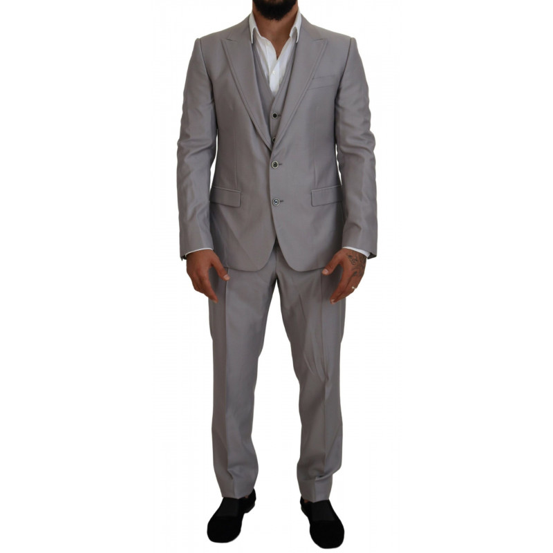 Abito slim fit 3 pezzi in lana seta argento - IT54 - XL